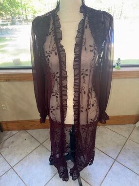 Cato Plum Sheer Embroidered Long Duster Scarf